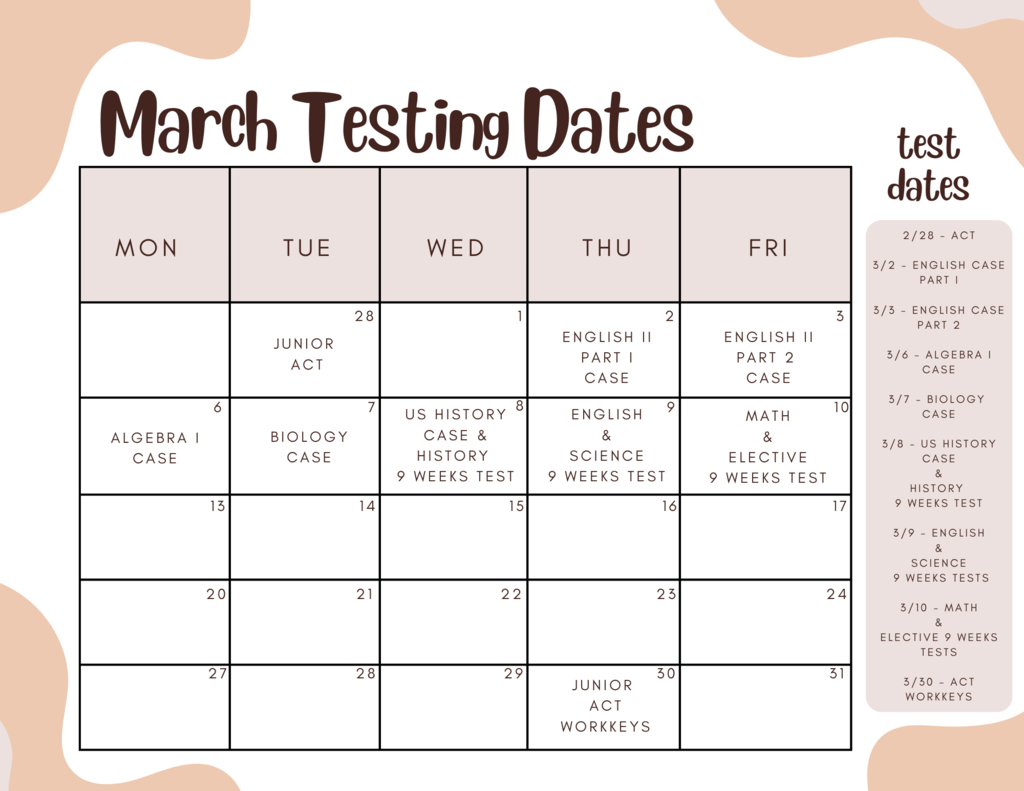 March Testing Dates